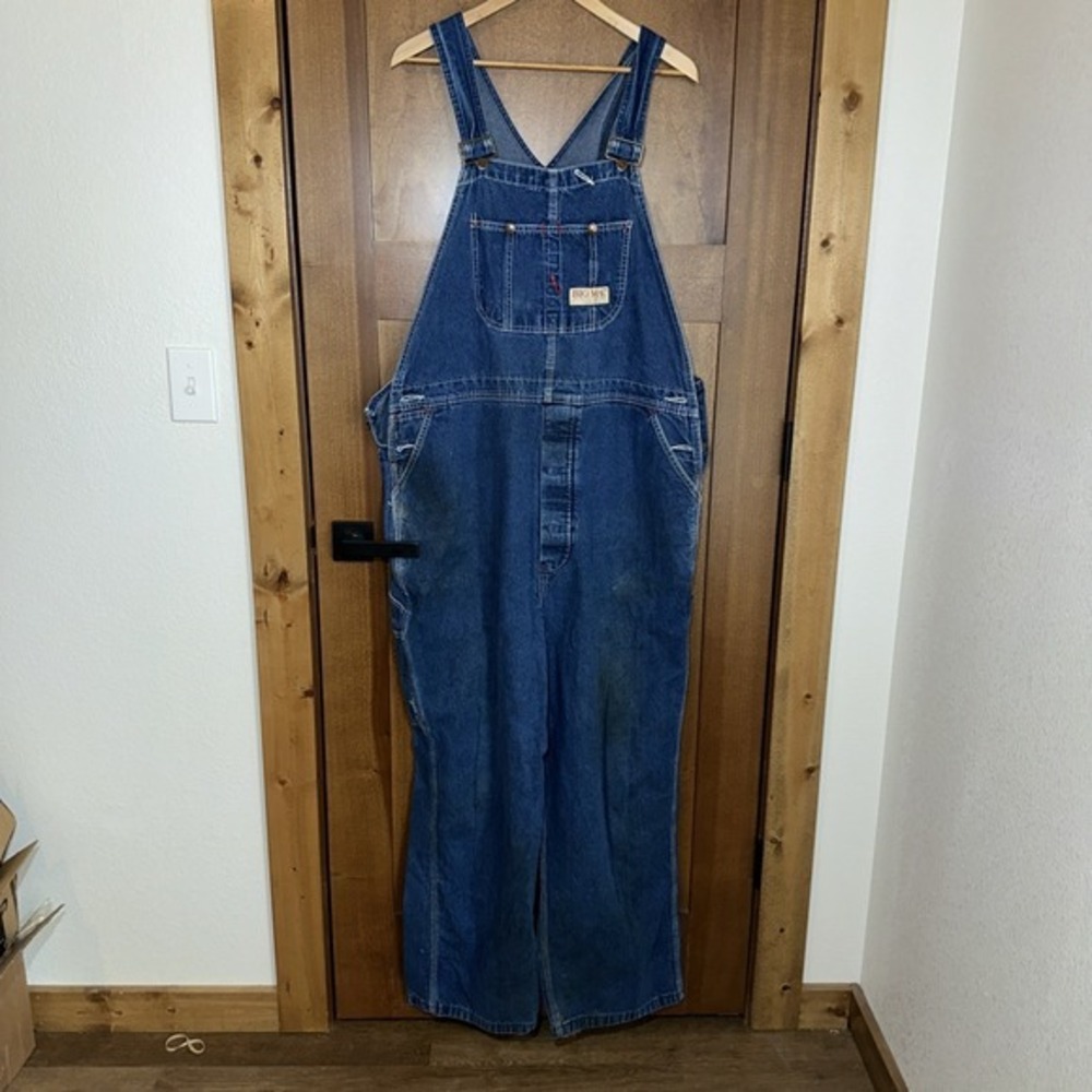 Big Mac Mens Denim Bib Overalls Blue Workwear‎ Carpenter Farm Distressed Vintage